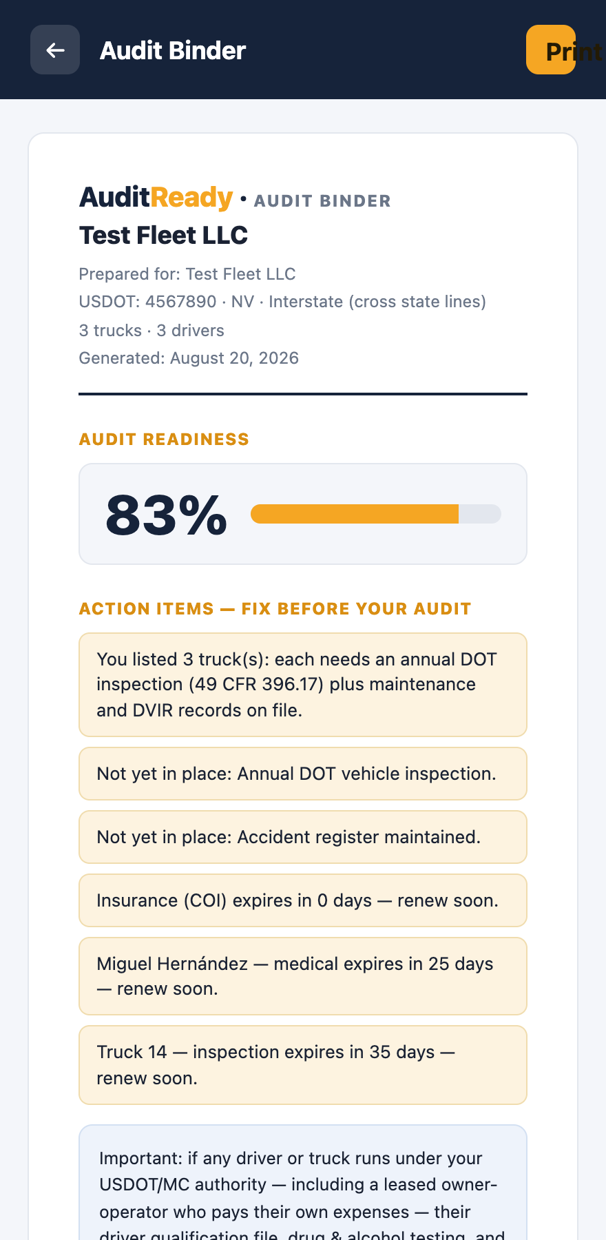 AuditReady one-click audit binder PDF